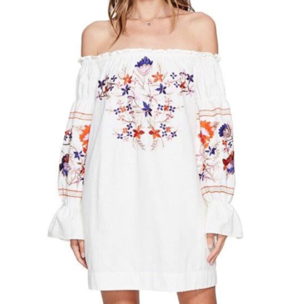 Free people Fleur De Jour Bardot embroidered dress
